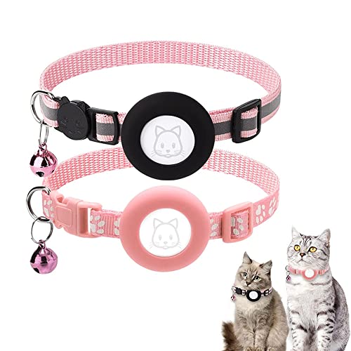 Teleyi Airtag Katzenhalsbänder, reflektierend, personalisierbar, Airtag-Katzenhalsband, mit Sicherheitsschnalle und Glocke, Rosa, 2 Stück von Teleyi