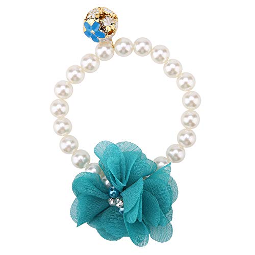Telituny Haustier Perlenhalsband, Perlenhalsband für Hunde und Katzen Verstellbare Schleife Design Pet Pearl Collar Elastische Halskette Schmuckzubehör für Weibliche Welpen Kätzchen (Blau) von Telituny