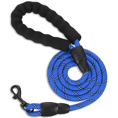 Hundeleine, 1,2 m, robuste Hundeleine mit weich gepolstertem Griff, reflektierend, stark, für kleine, mittelgroße und große Hunde, Blau von Telooco