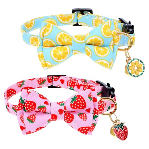 Katzenhalsbänder mit Schleife und Glöckchen, niedliches Kätzchen-Halsband, weiche Baumwolle, Zitrone, Erdbeere, Sommer, Kätzchen-Halsband für Mädchen, Jungen, männliche Katzen, verstellbar, 15,2 Katzenhalsbänder mit Schleife und Glöckchen, niedliches Kätzchen-Halsband, weiche Baumwolle, Zitrone, Erdbeere, Sommer, Kätzchen-Halsband für Mädchen, Jungen, männliche Katzen, verstellbar, 15,2 von Telooco