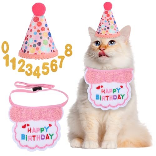 Telooco Geburtstagsparty-Zubehör für Katzen, rosa Mädchen und Katze, Geburtstagshut mit Zahl, Kätzchen, Bandana, Halsband, Lätzchen, Katzen, Party-Dekorationen, Outfits Telooco Geburtstagsparty-Zubehör für Katzen, rosa Mädchen und Katze, Geburtstagshut mit Zahl, Kätzchen, Bandana, Halsband, Lätzchen, Katzen, Party-Dekorationen, Outfits von Telooco
