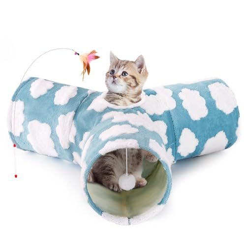 Tempcore Flanell Haustier Katze Tunnel Tube Katzenspielzeug 3 Wege zusammenklappbar Katzentunnel für Indoor Katzen Haustier Spielzeug Peek Hole Spielzeug Ball Welpe Kätzchen Kätzchen Kaninchen Wolke von Tempcore