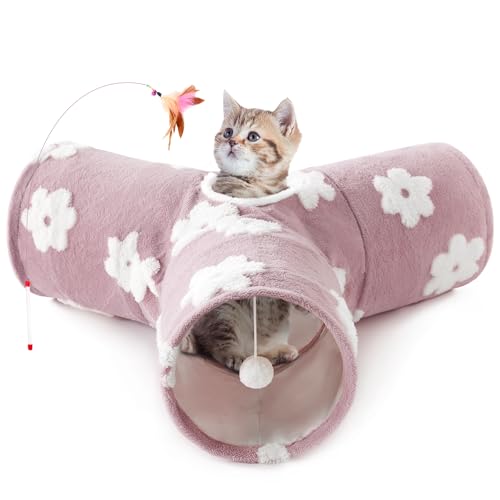 Tempcore Flanell-Tunnelschlauch für Haustiere, 3-Wege-Katzenspielzeug, zusammenklappbar, Katzentunnel für Indoor-Katzen, Kitty-Tunnel, gelangweiltes Haustierspielzeug, Guckloch-Spielzeug, Ball, Welpen von Tempcore
