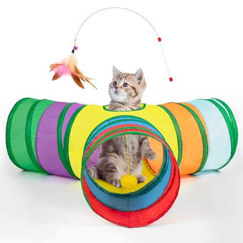 Tempcore Haustier-Katzentunnel, Röhre, Katzenspielzeug, 3-Wege-zusammenklappbar, Katzentunnel für Indoor-Katzen, Kätzchen-Tunnel, gelangweilte Katze, Haustierspielzeug, Peek-Loch, Spielzeug, Ball, von Tempcore