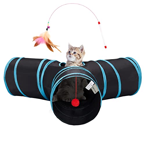 Tempcore Haustier-Katzentunnel-Schlauch-Katzenspielzeug, 3-Wege-zusammenklappbar, Katzentunnel für Indoor-Katzen, Kätzchen-Tunnel, gelangweiltes Katzen-Haustier-Spielzeug, Ball, Kätzchen, Kaninchen von Tempcore