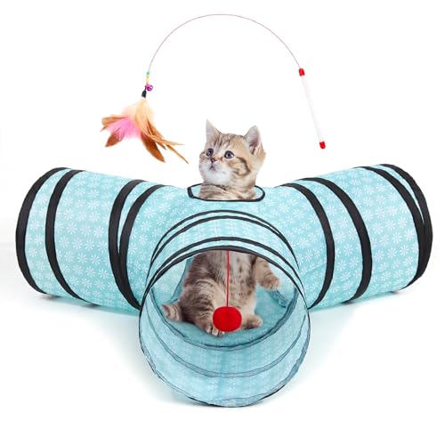 Tempcore Katzentunnel, 3-Wege-Katzentunnel, zusammenklappbar, Katzentunnel für Indoor-Katzen, Kitty-Tunnel, gelangweilte Katze, Haustierspielzeug, Guckloch-Spielzeug, Ball, Katze, Kätzchen, Kaninchen, von Tempcore