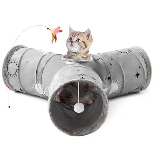 Tempcore Katzentunnel, 3-Wege-Katzentunnel, zusammenklappbar, Katzentunnel für Innenkatzen, Fleece-gefüttert für Wärme, Kitty-Tunnel, gelangweiltes Haustierspielzeug, Peek-Loch, Spielzeug, Ball Tempcore Katzentunnel, 3-Wege-Katzentunnel, zusammenklappbar, Katzentunnel für Innenkatzen, Fleece-gefüttert für Wärme, Kitty-Tunnel, gelangweiltes Haustierspielzeug, Peek-Loch, Spielzeug, Ball von Tempcore