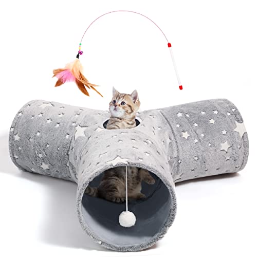 Tempcore Pet Cat Tunnel Tube Cat Toy 3 Way Collapsible Cat Tunnel für Indoor Cats Self-Luminous Photolumineszenz, Kitty Tunnel Bored Cat Pet Toys Peek Hole Toy Ball Cat, Puppy, Kitty, Kitten, Rabbit von Tempcore