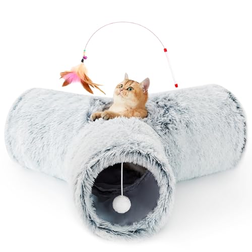 Tempcore Plüsch-Tunnelschlauch für Haustiere, 3-Wege-Katzenspielzeug, zusammenklappbar, Katzentunnel für Indoor-Katzen, Kitty-Tunnel, gelangweilte Katze, Haustierspielzeug, Guckloch, Spielzeug, Ball, von Tempcore