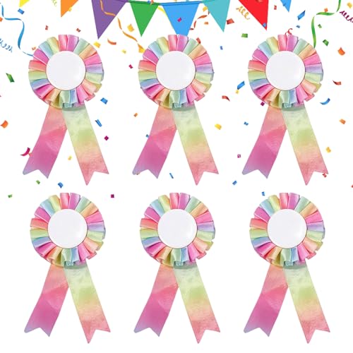 TenaLucy 6 Stücke Turnierschleifen,Regenbogen für Pferdezubehör Rosetten Abzeichen Turnierschleife Pferd Hobby Horse Zubehör Rosetten für Gewinner Hobby Horse Rosettes Steckenpferd Zubehör von TenaLucy