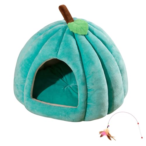 Halloween Pumpkin Cat Bed, 2025 Cute Comfortable Shape Cat Cave,with Removable Cushion, for Cats Small Dogs (Peacock Blue, S) von Tencipeda