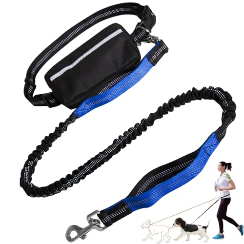 Hands Free Dog Leash with Zipper Pouch, Dog Leash Waist Belt, Dual Padded Handles, Durable Bungee Running Belt for Dogs (Blue) von Tencipeda