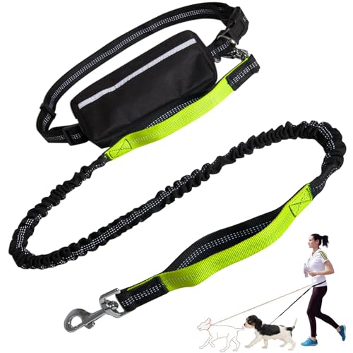 Hands Free Dog Leash with Zipper Pouch, Dog Leash Waist Belt, Dual Padded Handles, Durable Bungee Running Belt for Dogs (Green) von Tencipeda