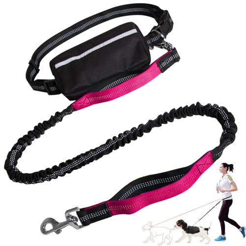 Hands Free Dog Leash with Zipper Pouch, Dog Leash Waist Belt, Dual Padded Handles, Durable Bungee Running Belt for Dogs (Pink) von Tencipeda