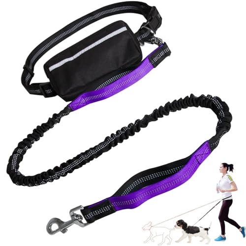 Hands Free Dog Leash with Zipper Pouch, Dog Leash Waist Belt, Dual Padded Handles, Durable Bungee Running Belt for Dogs (Purple) von Tencipeda