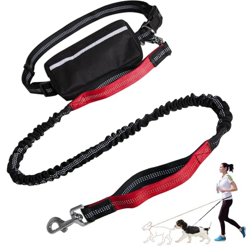 Hands Free Dog Leash with Zipper Pouch, Dog Leash Waist Belt, Dual Padded Handles, Durable Bungee Running Belt for Dogs (Red) von Tencipeda