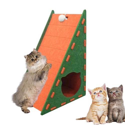 Mellowkin Cat Scratcher Wall-Embedded Triangular Scratching Board with Removable 9mm Thick Felt Modular Design Heavy Duty Furniture Protector for Multi-Cat Homes Indoor Kittens (Orange Green) von Tencipeda