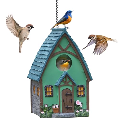 Tenforie Vogelhaus für Draußen, Ruheplatz für Vögel, hängendes natürliches Vogelnest, Bluebird-Haus, handgefertigte Hütte - Grün Tenforie Vogelhaus für Draußen, Ruheplatz für Vögel, hängendes natürliches Vogelnest, Bluebird-Haus, handgefertigte Hütte - Grün von Tenforie