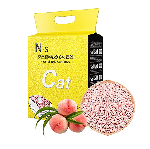 Spülbarer Tofu-Katzenstreu, natürliche Formel-Inhaltsstoffe, Desodorierung & Nullstaub & Ultra-Klumpen, Mehrfachgeschmack, Katzenstreufilter enthalten (Saftiger Pfirsich) von TengRui