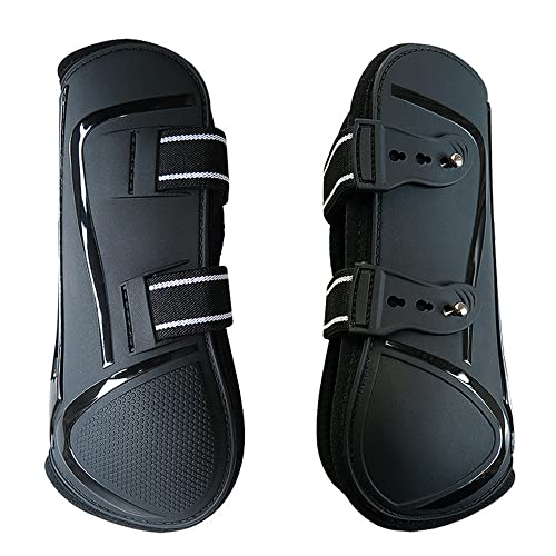 Tenlacum Equestrian Sports Gamaschen für Pferde, Pony, Springstiefel, Vorderbein, Schutzausrüstung, stoßdämpfendes Material und atmungsaktiv, Größe L (vorne schwarz) von Tenlacum