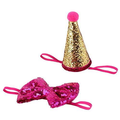 Tenlacum Geburtstagsmütze mit Fliege für kleine Hunde, Welpen, Party-Kostüm, Hut, Kopfbedeckung, Geschenk (Rose Red) von Tenlacum