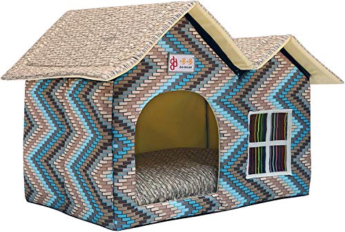 TentHome Hundehütte, faltbar und waschbar, doppeltes Dach mit abnehmbarem Kissen für Hunde und Katzen, Blau von TentHome