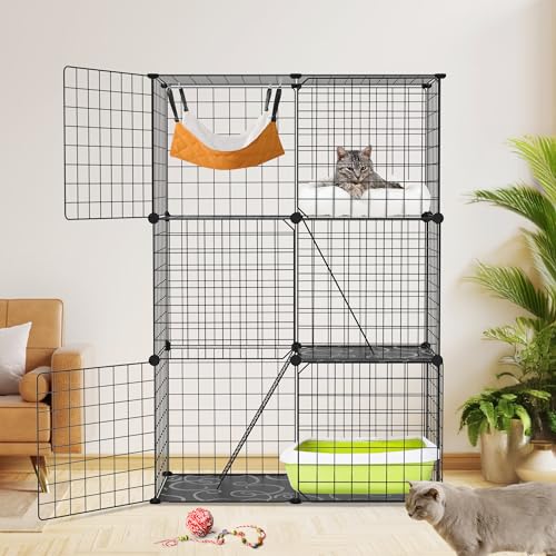 Großer 3-stöckiger Katzenkäfig und Gehege – Abnehmbarer Indoor-Katzenlaufstall mit 3 Türen und 2 Rampen, Metalldraht, Katzenkiste, Hausbox für 1–2 Katzen, Frettchen, kleine Haustiere, 71,6 cm L x 35,6 Großer 3-stöckiger Katzenkäfig und Gehege – Abnehmbarer Indoor-Katzenlaufstall mit 3 Türen und 2 Rampen, Metalldraht, Katzenkiste, Hausbox für 1–2 Katzen, Frettchen, kleine Haustiere, 71,6 cm L x 35,6 von TeqHome