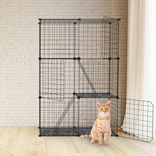 Katzenkäfig mit 3 Ebenen, DIY Katzenlaufstall, mit 3 Vordertüren, 2 Rampenleitern, 2 verstellbaren Ruheplattformen, abnehmbarer Metalldraht-Zwinger, Kisten-Trainingsplatz, ideal für 1–3 Katzen Katzenkäfig mit 3 Ebenen, DIY Katzenlaufstall, mit 3 Vordertüren, 2 Rampenleitern, 2 verstellbaren Ruheplattformen, abnehmbarer Metalldraht-Zwinger, Kisten-Trainingsplatz, ideal für 1–3 Katzen von TeqHome