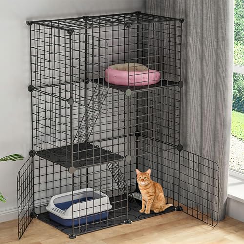 TeqHome Großer 3-stöckiger Katzenkäfig, für den Innenbereich, biegsamer DIY-Katzenlaufstall, abnehmbarer Metalldraht, Hundekäfig, Kastenhaus mit 3 Türen, 2 Rampenleitern für 1–2 Katzen, 71 cm L x 35 TeqHome Großer 3-stöckiger Katzenkäfig, für den Innenbereich, biegsamer DIY-Katzenlaufstall, abnehmbarer Metalldraht, Hundekäfig, Kastenhaus mit 3 Türen, 2 Rampenleitern für 1–2 Katzen, 71 cm L x 35 von TeqHome