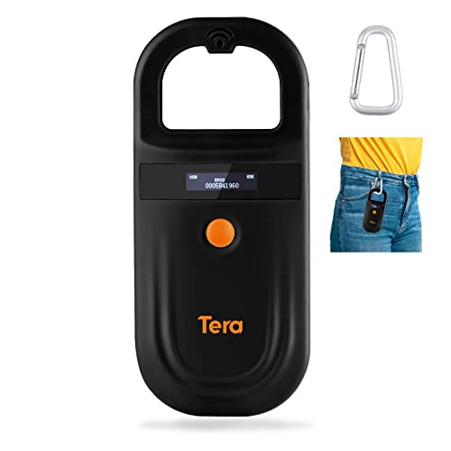 Tera Pet Microchip Reader Scanner mit D-Buckle, RFID Tragbarer Tierchip ID Scanner mit OLED Display Wiederaufladbarer Pet Tag Scanner für Hund Katze Schwein für ISO 11784/11785, FDX-B, EMID,Schwarz von Tera