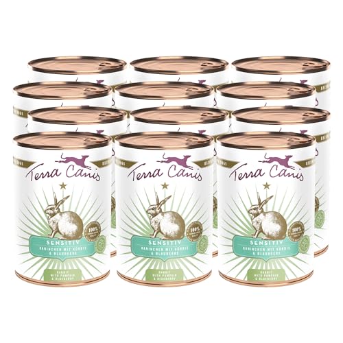 Terra Canis Kaninchen, Kürbis & Blaubeere - Sensitiv Nassfutter, 12x400g I Premium Hundefutter für verdauungssensible Hunde I Allergenfrei, getreidearm & leicht verdaulich von Terra Canis