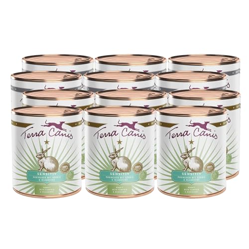 Terra Canis Kaninchen, Kürbis & Blaubeere - Sensitiv Nassfutter, 12x800g I Premium Hundefutter für verdauungssensible Hunde I Allergenfrei, getreidearm & leicht verdaulich von Terra Canis