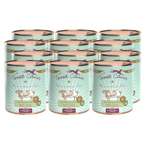 Terra Canis Rind, Zucchini, Kürbis & Oregano - Getreidefreies Nassfutter, 12x800g I Premium Hundefutter in 100% Lebensmittelqualität Aller Rohstoffe I Reichhaltig & gesund, allergenarm & glutenfrei von Terra Canis