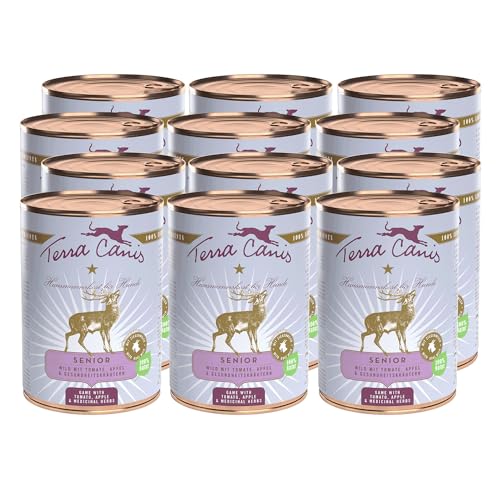 Terra Canis Wild, Tomate, Apfel & Gesundheitskräuter - Senior Nassfutter, 12x400g I Premium Hundefutter in 100% Lebensmittelqualität Aller Rohstoffe I Reichhaltig & gesund I Allergen- & getreidearm von Terra Canis
