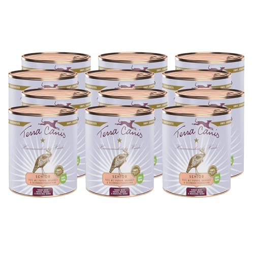 Terra Canis Pute, Papaya, Borretsch & Gesundheitskräuter - Senior Nassfutter, 12x800g I Premium Hundefutter in 100% Lebensmittelqualität Aller Rohstoffe I Reichhaltig & gesund I Getreidearm von Terra Canis