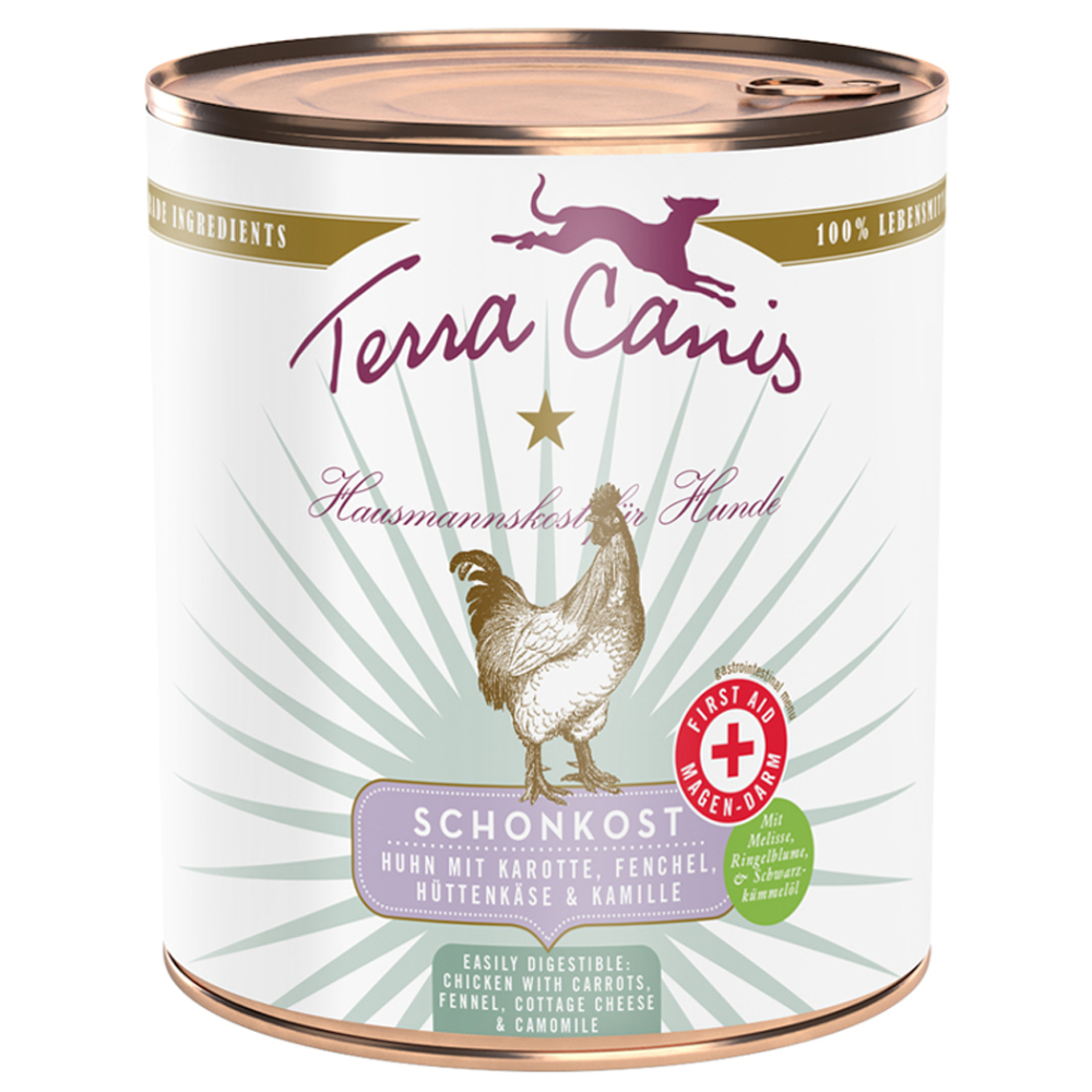 Sparpaket Terra Canis First Aid Schonkost 12 x 800 g - Huhn mit Karotte, Fenchel, Hüttenkäse & Kamille von Terra Canis
