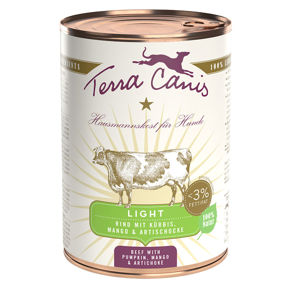 Sparpaket Terra Canis Light 12 x 400 g - Rind mit Kürbis, Mango und Artischoke Sparpaket Terra Canis Light 12 x 400 g - Rind mit Kürbis, Mango und Artischoke von Terra Canis