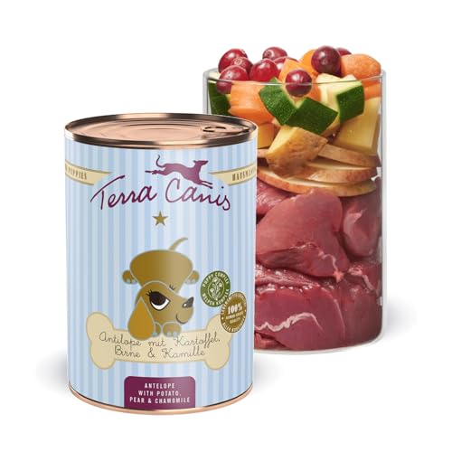 Terra Canis Antilope, Birne, Kastanie & Kamille - Welpen Nassfutter, 400g I Premium Hundefutter in 100% Lebensmittelqualität Aller Rohstoffe I Reichhaltig & gesund I Getreide - & glutenfrei Terra Canis Antilope, Birne, Kastanie & Kamille - Welpen Nassfutter, 400g I Premium Hundefutter in 100% Lebensmittelqualität Aller Rohstoffe I Reichhaltig & gesund I Getreide - & glutenfrei von Terra Canis