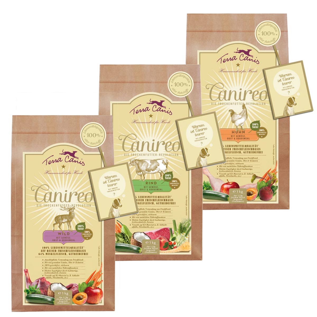 Terra Canis Canireo Mixpaket Huhn, Wild & Rind 3x1kg von Terra Canis