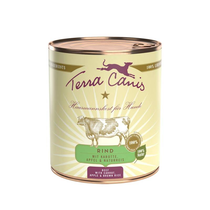 Terra Canis Classic 800g Dose Hundenassfutter Sparpaket 12 x 800 Gramm Rind mit Karotte, Apfel & Naturreis