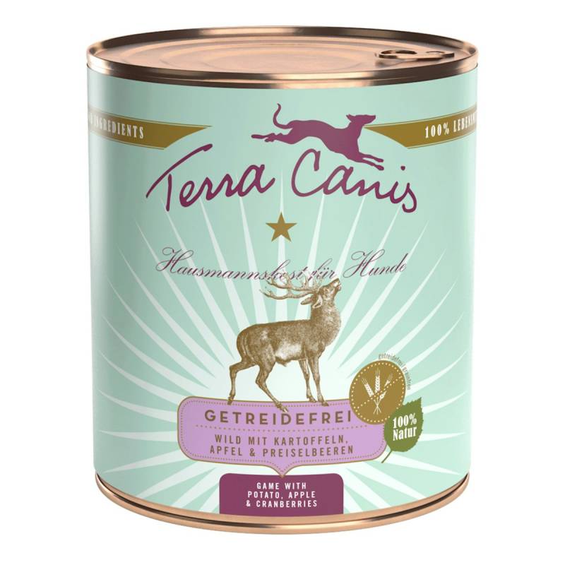Terra Canis Getreidefrei 800g Dose Hundenassfutter Sparpaket 12 x 800 Gramm Wild mit Kartoffeln, Apfel & Preiselbeeren