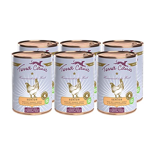 Terra Canis Huhn, Gurke, Kürbis & Gesundheitskräuter - Senior Nassfutter, 6x400g I Premium Hundefutter in 100% Lebensmittelqualität Aller Rohstoffe I Reichhaltig & gesund I Allergen- & getreidearm von Terra Canis