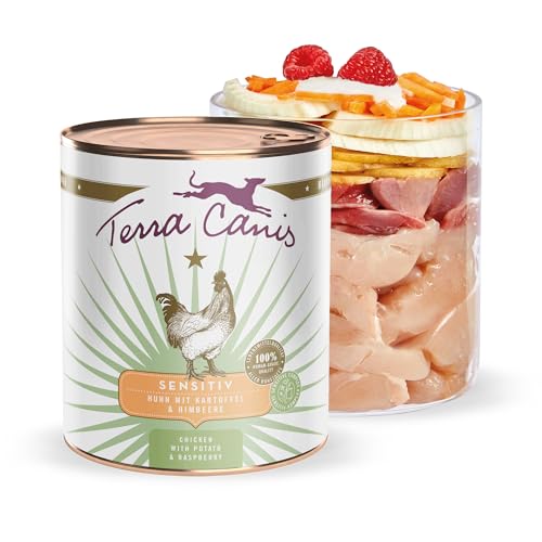 Terra Canis Huhn, Kartoffel & Himbeere - Sensitiv Nassfutter, 800g I Premium Hundefutter für verdauungssensible Hunde I Allergenfrei, getreidearm & leicht verdaulich von Terra Canis