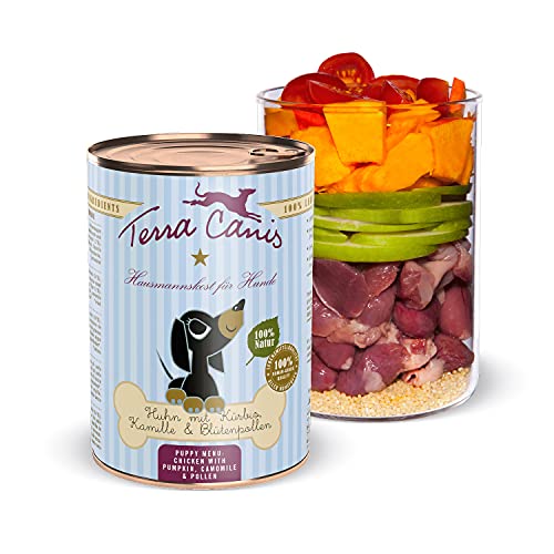 Terra Canis Huhn, Kürbis, Blütenpollen & Kamille - Welpen Nassfutter, 400g I Premium Hundefutter in 100% Lebensmittelqualität Aller Rohstoffe I Reichhaltig & gesund I Allergenarm & Getreidefrei Terra Canis Huhn, Kürbis, Blütenpollen & Kamille - Welpen Nassfutter, 400g I Premium Hundefutter in 100% Lebensmittelqualität Aller Rohstoffe I Reichhaltig & gesund I Allergenarm & Getreidefrei von Terra Canis