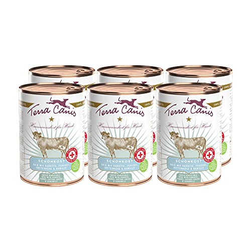 Terra Canis Kalb, Karotte & Fenchel - Magen-Darm-Schonkost, 6x400g I Premium Nahrungsergänzung in 100% Lebensmittelqualität Aller Rohstoffe I Allergenarm, Getreide - & glutenfrei von Terra Canis