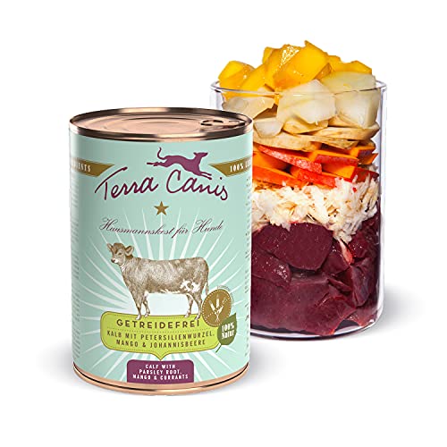 Terra Canis Kalb, Petersilienwurzel, Mango & Johannisbeere - Getreidefreies Nassfutter, 400g I Premium Hundefutter in 100% Lebensmittelqualität Aller Rohstoffe I Reichhaltig & gesund, allergenarm von Terra Canis