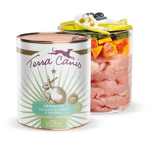Terra Canis Kaninchen, Kürbis & Blaubeere - Sensitiv Nassfutter, 800g I Premium Hundefutter für verdauungssensible Hunde I Allergenfrei, getreidearm & leicht verdaulich von Terra Canis