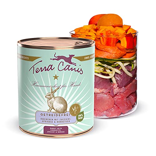 Terra Canis Kaninchen, Zucchini, Aprikose & Borretsch - Getreidefreies Nassfutter, 800g I Premium Hundefutter in 100% Lebensmittelqualität Aller Rohstoffe I Reichhaltig & gesund & allergenarm von Terra Canis