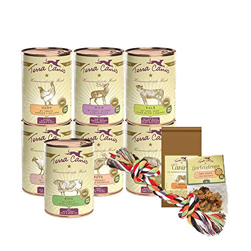 Terra Canis Kennenlernpaket M - Classic, 7x400g, 50g Canireo, 12g Gartendrops & Goodie I Premium Hundefutter in 100% Lebensmittelqualität Aller Rohstoffe I Reichhaltig & gesund I Allergenarm von Terra Canis