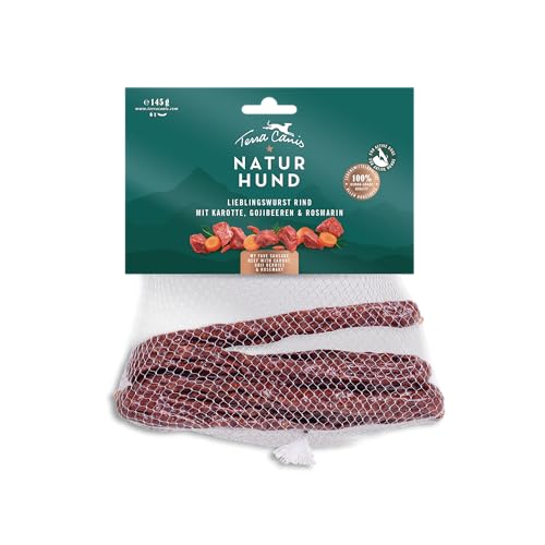 Terra Canis - Lieblingswurst Rind mit Karotte Gojibeeren & Rosmarin - Naturhund - 145g I Luftgetrocknete Wurst I Premium Snack für Hunde in 100% Lebensmittelqualität Aller Rohstoffe von Terra Canis